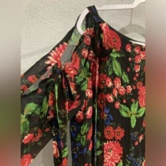 Club Monaco Silk Floral Top Contemporary Ruffle Office Boho Colorful - Picture 3 of 6